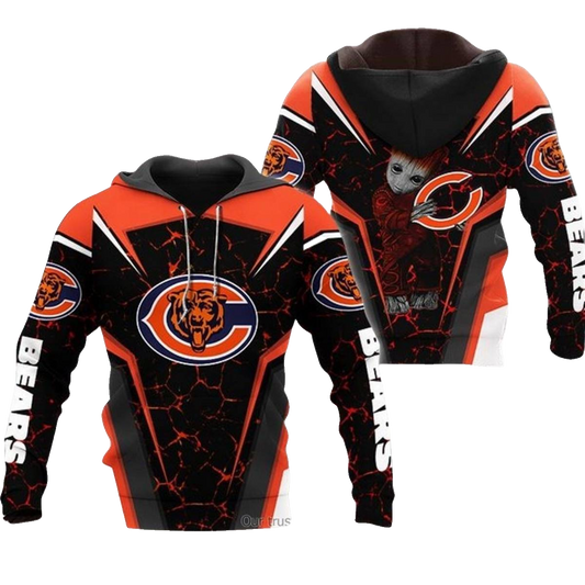 Chicago Bears Baby Groot Hug Logo AOP Hoodie -  Moonbestprint