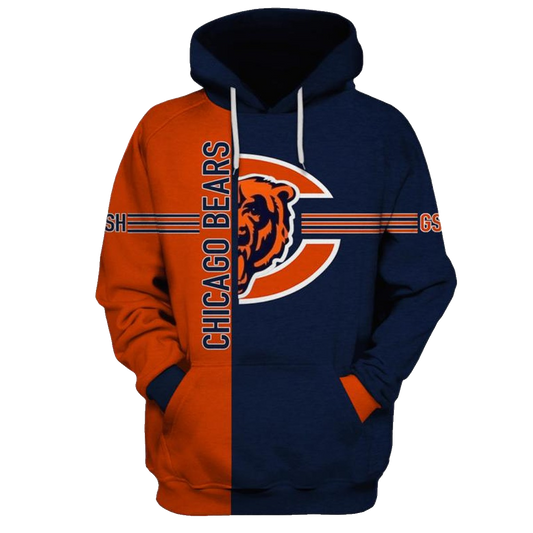 Chicago Bears Big Logo Blue Orange AOP Hoodie -  Moonbestprint