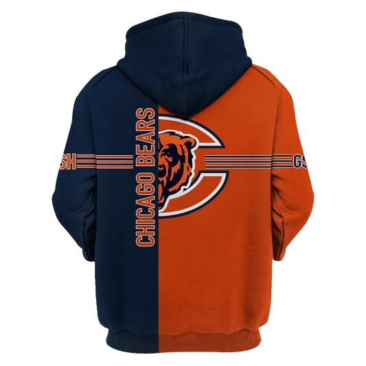 Chicago Bears Big Logo Blue Orange AOP Hoodie -  Moonbestprint