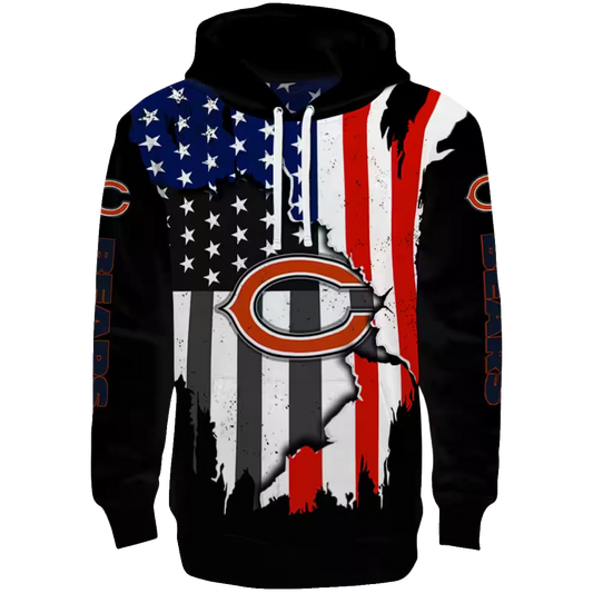 Chicago Bears American Pride Black AOP Hoodie -  Moonbestprint