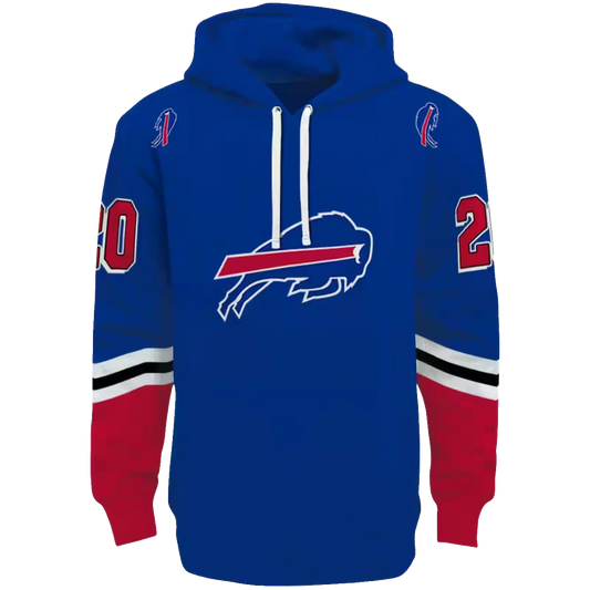 Personalized Buffalo Bills Striped Sleeves Blue AOP Hoodie -  Moonbestprint