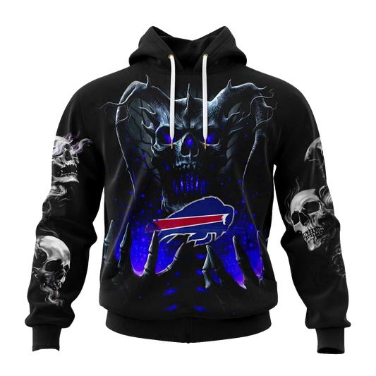 Personalized Buffalo Bills Skull Halloween Black AOP Hoodie -  Moonbestprint
