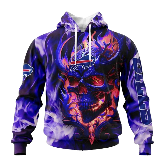 Personalized Buffalo Bills Skull Happy Halloween AOP Hoodie -  Moonbestprint