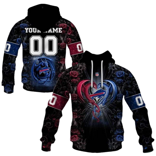 Personalized Buffalo Bills Rose Dragon AOP Hoodie -  Moonbestprint