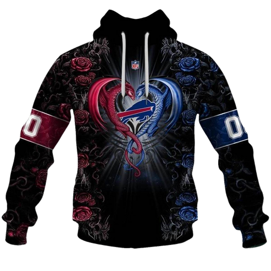 Personalized Buffalo Bills Rose Dragon AOP Hoodie -  Moonbestprint