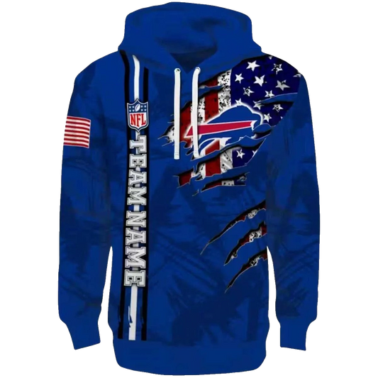 Personalized Buffalo Bills Ripped Flag Blue AOP Hoodie -  Moonbestprint