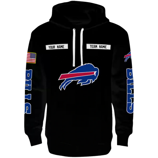 Personalized Buffalo Bills Punisher Skull Flag Black Blue AOP Hoodie -  Moonbestprint
