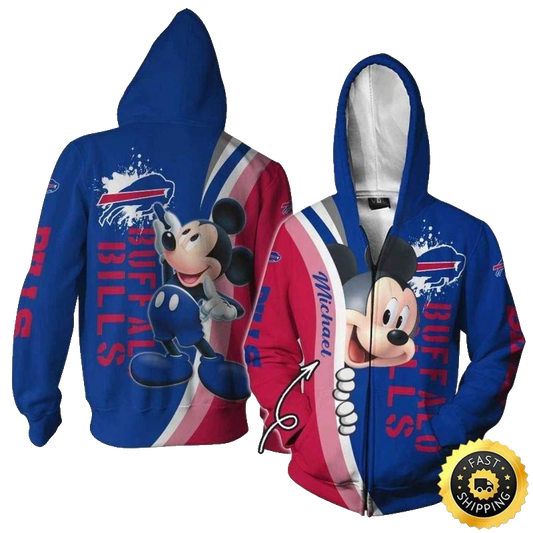 Personalized Buffalo Bills Logo And Mickey Mouse AOP Hoodie -  Moonbestprint