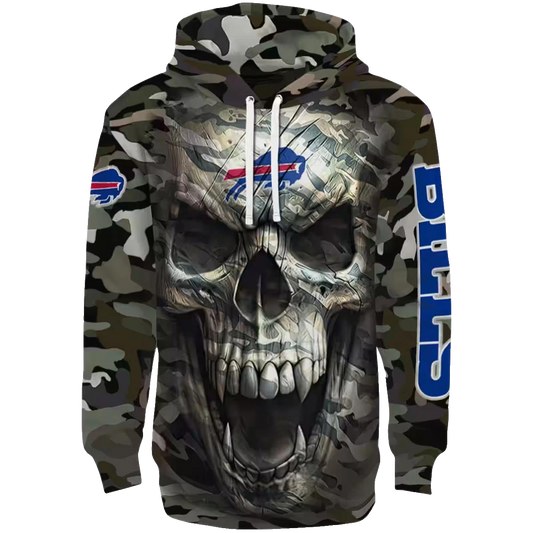 Personalized Buffalo Bills Logo And Camo Skull AOP Hoodie -  Moonbestprint