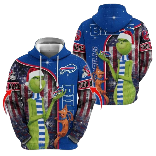 Personalized Buffalo Bills Grinch Santa AOP Hoodie -  Moonbestprint
