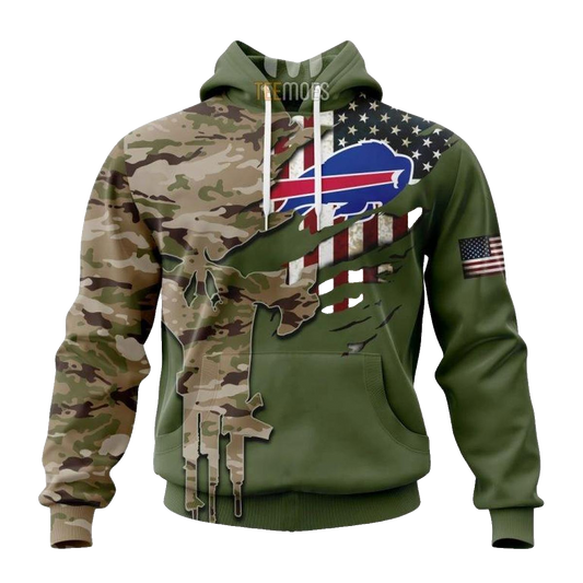 Personalized Buffalo Bills Green Camo Us Military AOP Hoodie -  Moonbestprint