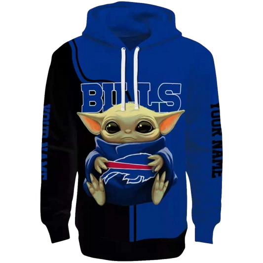Personalized Buffalo Bills Baby Yoda Blue Black AOP Hoodie -  Moonbestprint