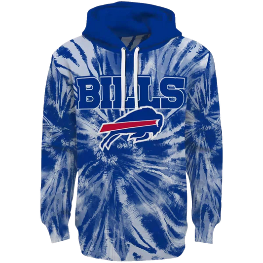 Buffalo Bills Tie Dye Blue Pattern AOP Hoodie -  Moonbestprint