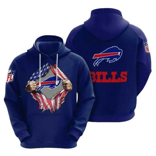 Buffalo Bills Tearing Open Logo Blue AOP Hoodie -  Moonbestprint