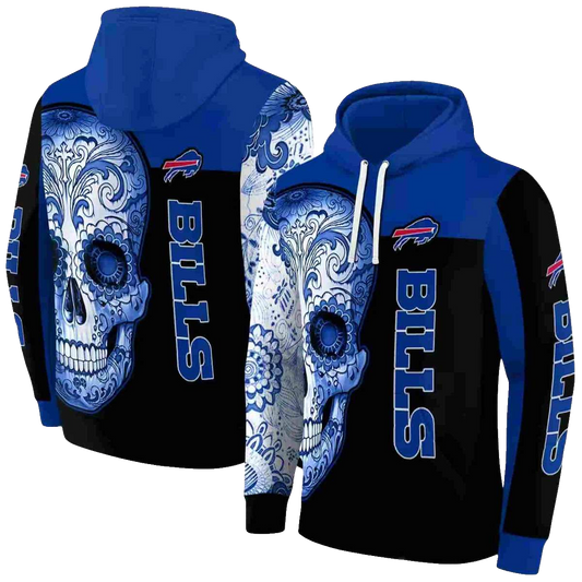 Buffalo Bills Sugar Skull Blue Black AOP Hoodie -  Moonbestprint