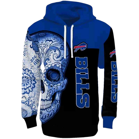 Buffalo Bills Sugar Skull Blue Black AOP Hoodie -  Moonbestprint