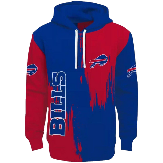 Buffalo Bills Splatter Effect Blue And Red AOP Hoodie -  Moonbestprint