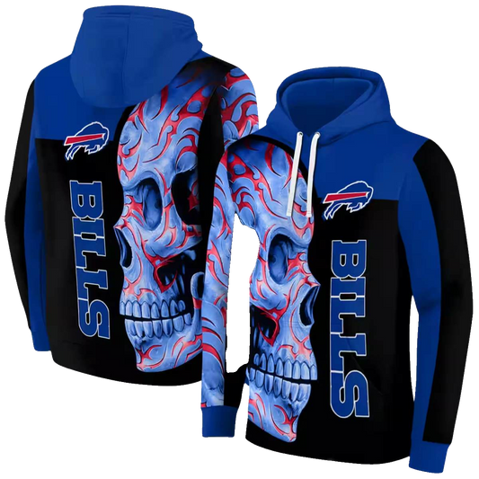 Buffalo Bills Skull Motif Blue Black AOP Hoodie -  Moonbestprint