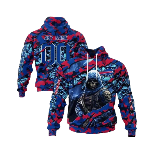 Buffalo Bills Skeleton Soldier Halloween AOP Hoodie -  Moonbestprint