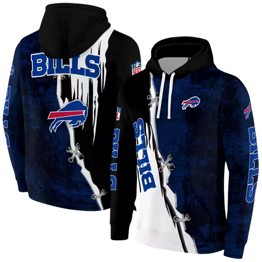 Buffalo Bills Ripped Pattern Blue Black White AOP Hoodie -  Moonbestprint