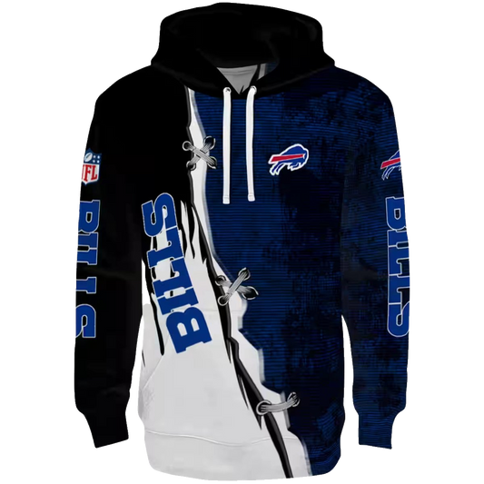 Buffalo Bills Ripped Pattern Blue Black White AOP Hoodie -  Moonbestprint