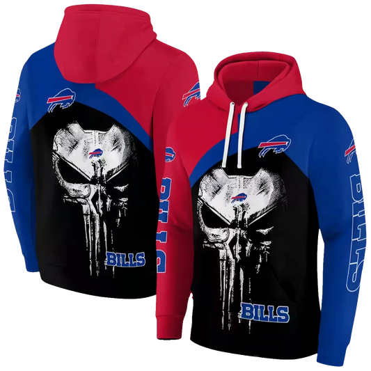 Buffalo Bills Skull Punisher Red Black AOP Hoodie -  Moonbestprint