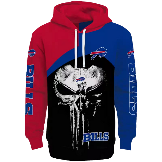 Buffalo Bills Skull Punisher Red Black AOP Hoodie -  Moonbestprint
