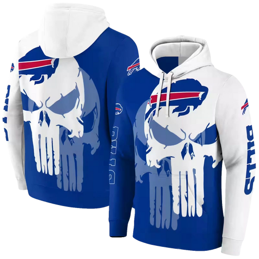 Buffalo Bills Punisher Skull Blue White AOP Hoodie -  Moonbestprint