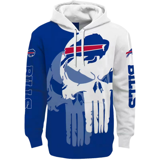 Buffalo Bills Punisher Skull Blue White AOP Hoodie -  Moonbestprint