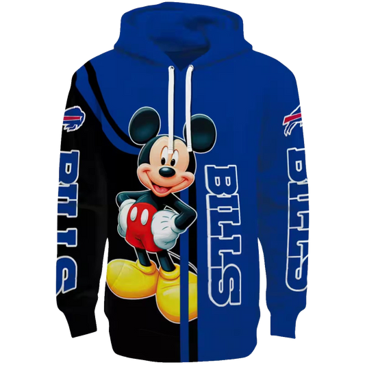 Buffalo Bills Mickey Mouse Blue Black AOP Hoodie -  Moonbestprint