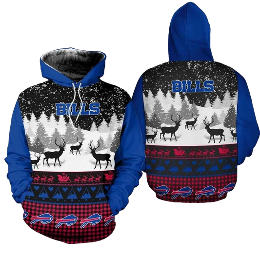 Buffalo Bills Logo Xmas Pattern AOP Hoodie -  Moonbestprint