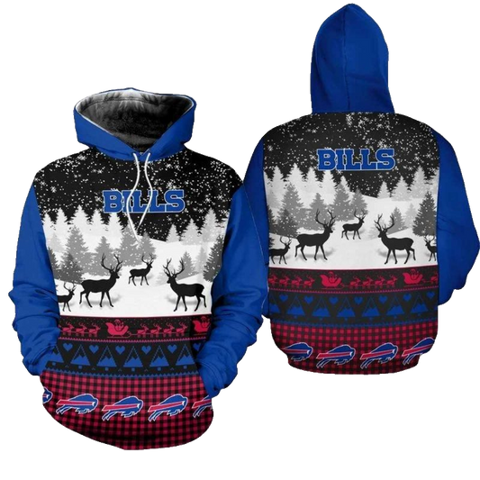 Buffalo Bills Logo Xmas Pattern AOP Hoodie -  Moonbestprint