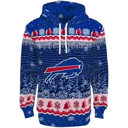 Buffalo Bills Logo And Christmas Trees Blue AOP Hoodie -  Moonbestprint