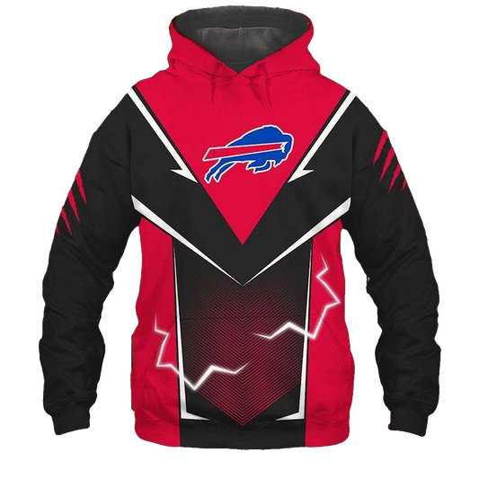 Buffalo Bills Lightning Graphic Black And Red AOP Hoodie -  Moonbestprint