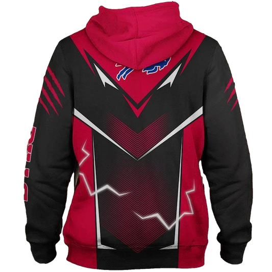 Buffalo Bills Lightning Graphic Black And Red AOP Hoodie -  Moonbestprint