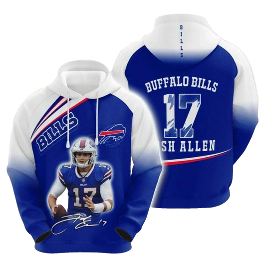 Buffalo Bills Josh Allen Signature Blue White AOP Hoodie -  Moonbestprint