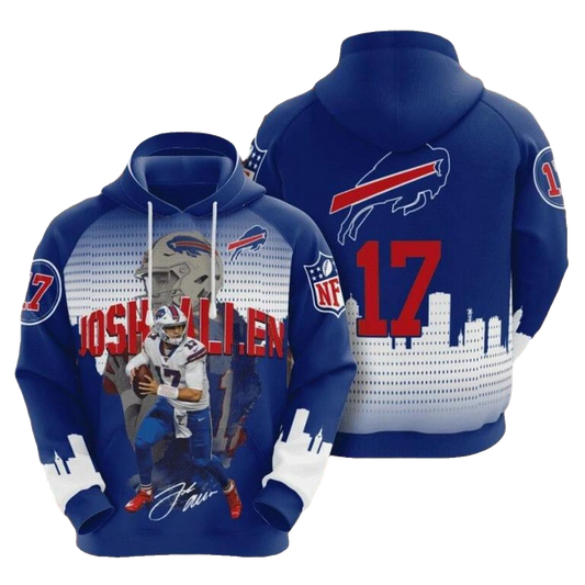 Buffalo Bills Josh Allen City Blue AOP Hoodie -  Moonbestprint
