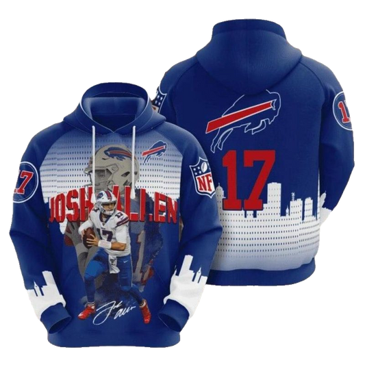 Buffalo Bills Josh Allen City Blue AOP Hoodie -  Moonbestprint