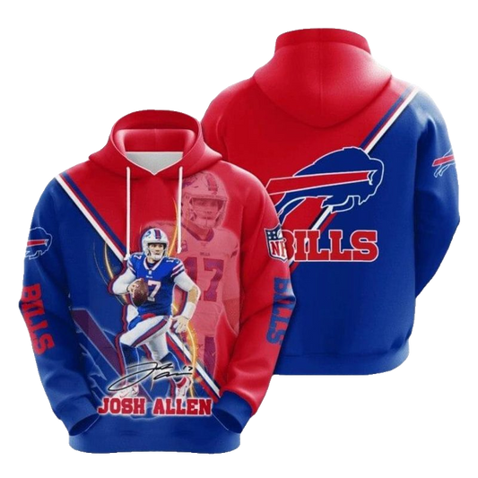 Buffalo Bills Josh Allen Blue Red AOP Hoodie -  Moonbestprint