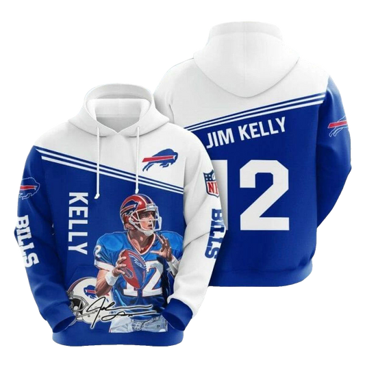 Buffalo Bills Jim Kelly Blue White AOP Hoodie -  Moonbestprint