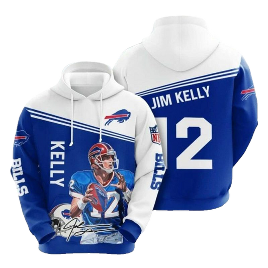Buffalo Bills Jim Kelly Blue White AOP Hoodie -  Moonbestprint