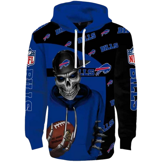Buffalo Bills Grim Vibe Blue Black AOP Hoodie -  Moonbestprint