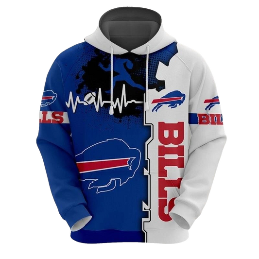 Buffalo Bills Graphic Heartbeat Ecg Line AOP Hoodie -  Moonbestprint