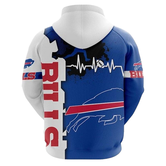 Buffalo Bills Graphic Heartbeat Ecg Line AOP Hoodie -  Moonbestprint