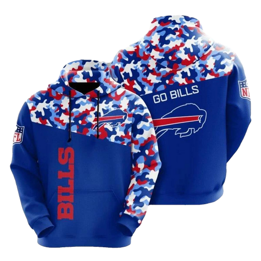 Buffalo Bills Go Bills Blue Red Camo AOP Hoodie -  Moonbestprint