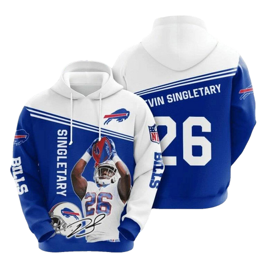 Buffalo Bills Devin Singletary No 26 Blue White AOP Hoodie -  Moonbestprint