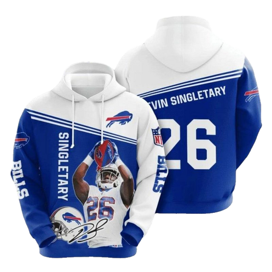 Buffalo Bills Devin Singletary No 26 Blue White AOP Hoodie -  Moonbestprint