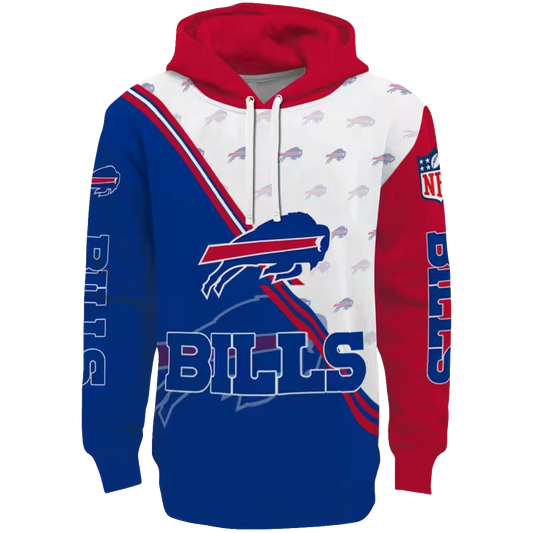 Buffalo Bills Diagonal Stripe Blue White AOP Hoodie -  Moonbestprint
