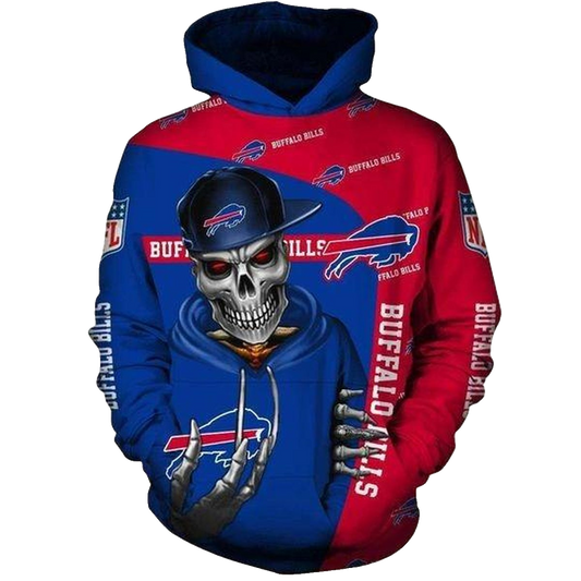 Buffalo Bills Cute Death Skull With Hat AOP Hoodie -  Moonbestprint