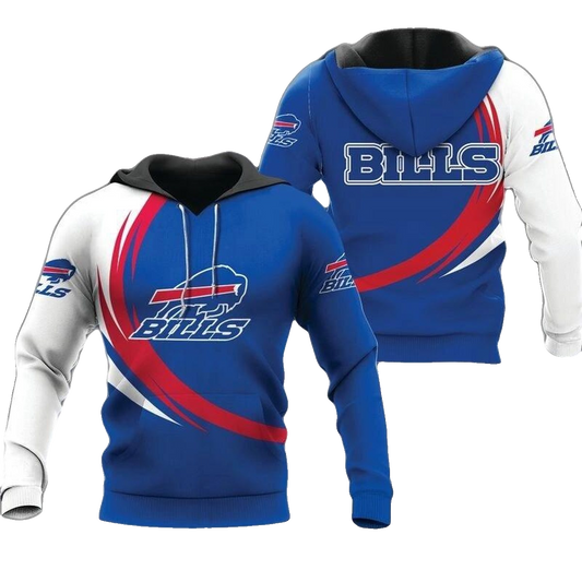 Buffalo Bills Curve Graphic Blue And White Gift For Fans AOP Hoodie -  Moonbestprint